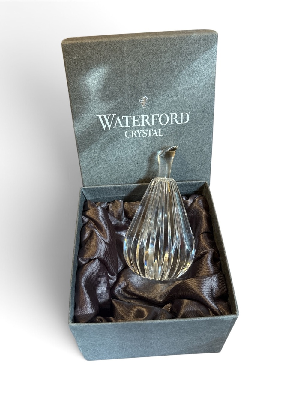 Authentic Vintage Waterford Clear Crystal Pear Paperweight in Original Box